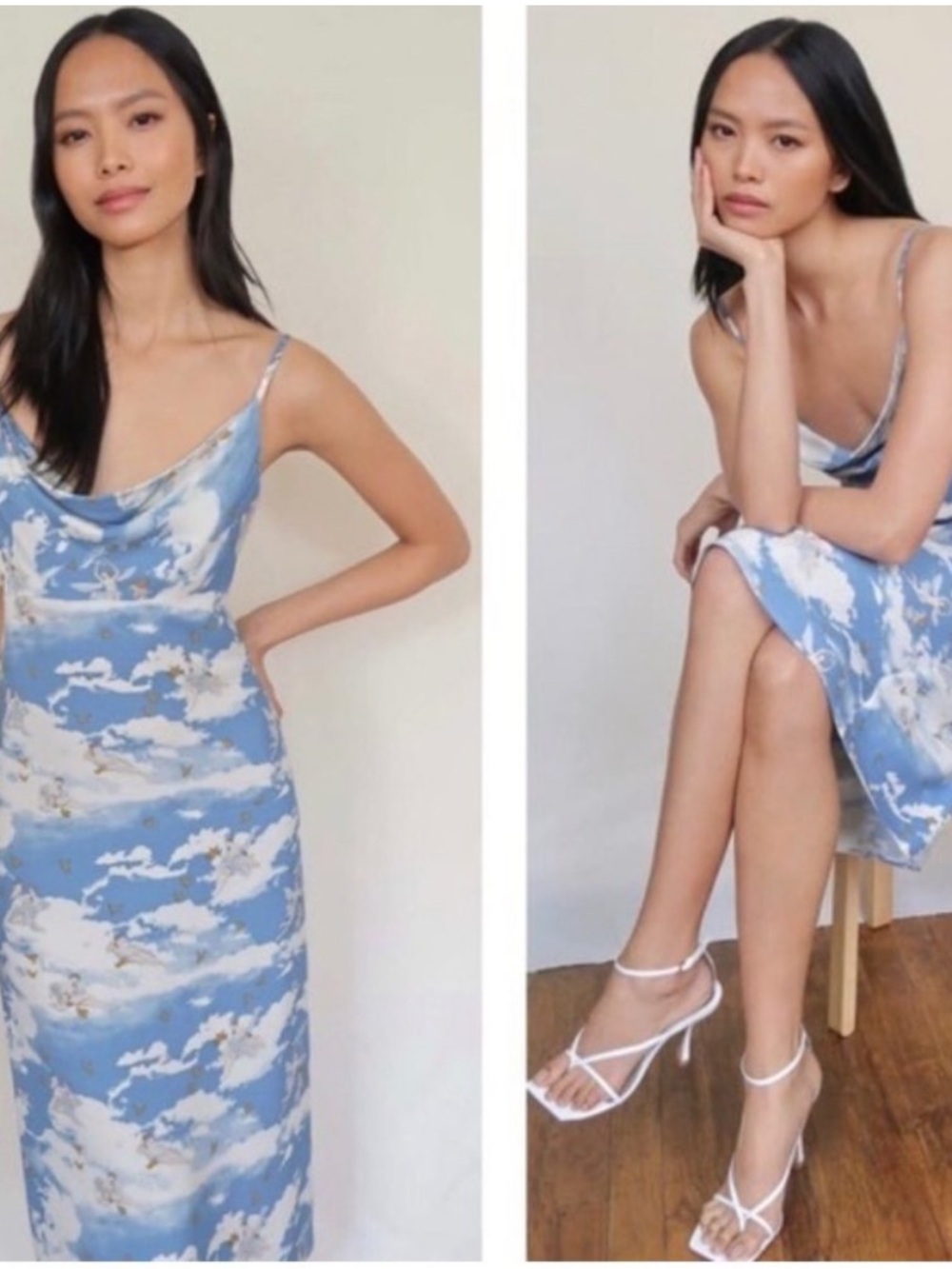 Reformation Dress Astrid Cowl Neck Slip Midi in Cielo Angel Cloud Blue